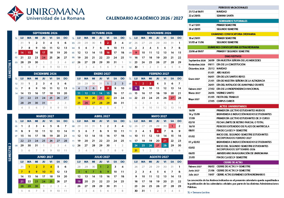 UNIROMANA - Calendario Académico 2026-2027